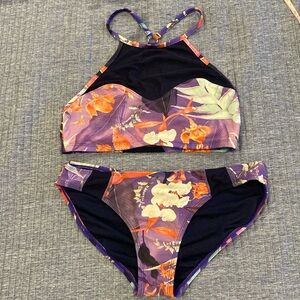 Athleta Swim Women’s 2-Piece Lucia Purple Floral Mesh Bikini Size Small